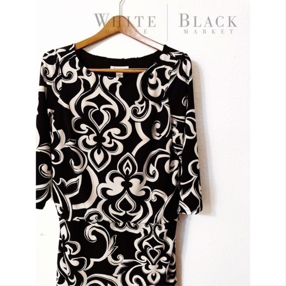 White House Black Market blouson damask dress